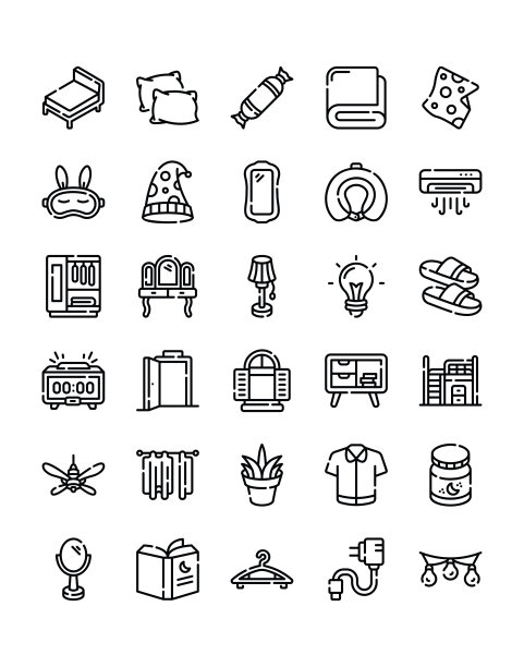 卧室图标集30孤立的白色背景图片下载