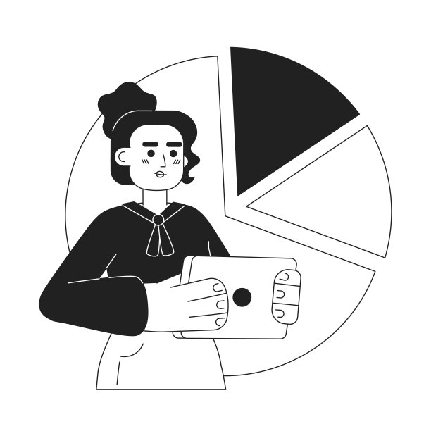 年轻女企业家展示营销计划单色概念矢量现场插图图片下载