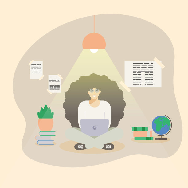 学生，这个女孩坐在那里拿着一台笔记本电脑。颜色鲜艳。有光的灯。商业女士。矢量图图片下载