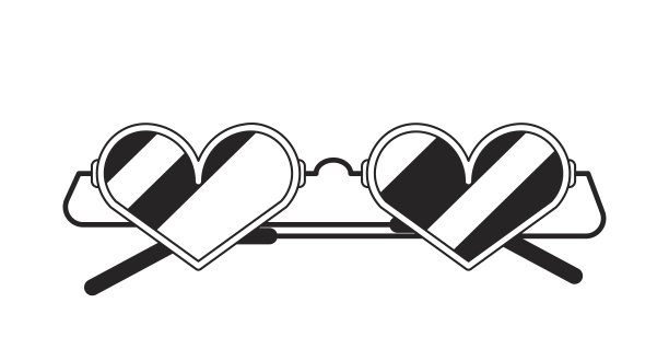 心脏太阳镜线艺术矢量卡通图标图片下载