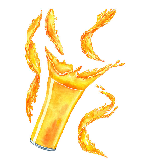 水彩画玻璃与果汁飞溅图片下载