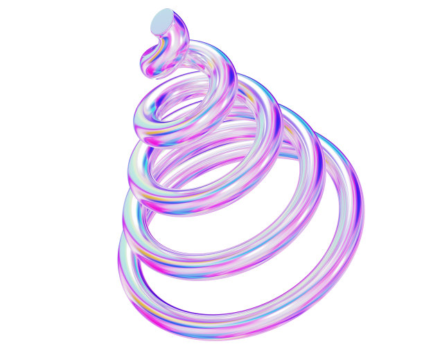 三维全息几何形状螺旋。金属简单的数字为您的设计孤立的背景。三维渲染图图片下载