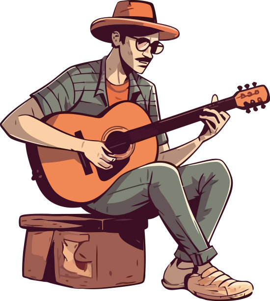 微笑着的音乐家在弹原声吉他图片下载