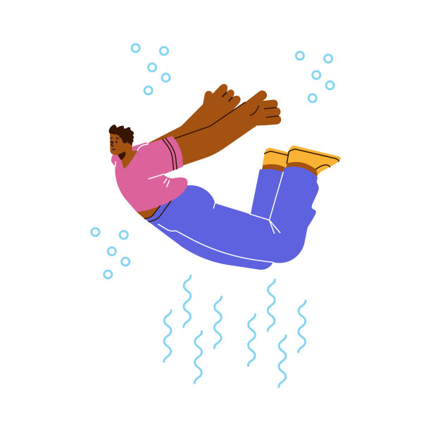 快乐的人漂浮在水下，平面矢量插图孤立的白色背景。性格在天空中飞翔。梦想和自由的概念。图片下载