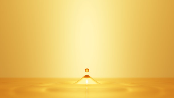 3 d演示。金色的水滴在金色的背景上，油。(水平)图片下载