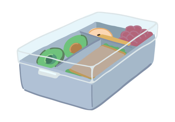 午餐盒涂鸦。健康食品营养在学校或工作。食物容器的剪贴画。卡通风格的矢量插图孤立的白色。图片下载