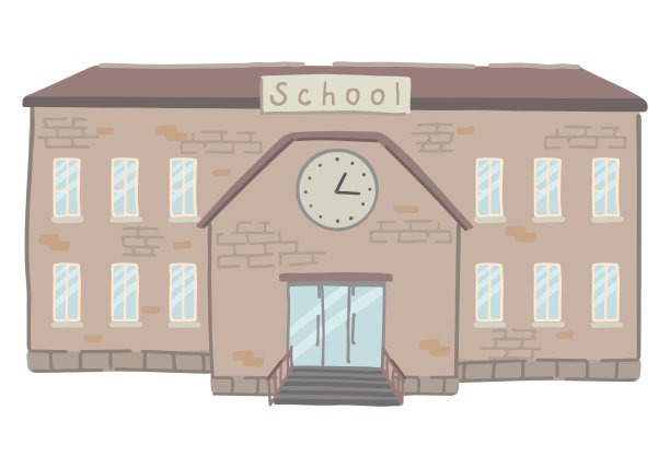 校舍前面的涂鸦。回到学校剪贴画。卡通风格的矢量插图孤立的白色。图片下载