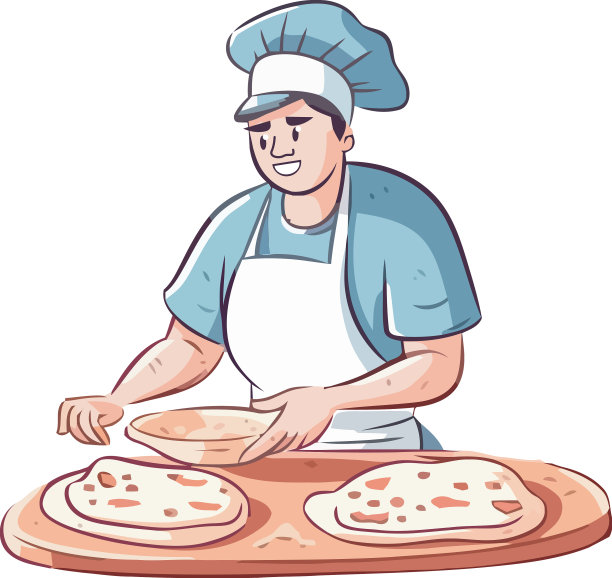 快乐的厨师正在送一份美味的披萨图片下载