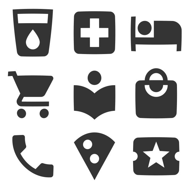 一套9个图标地图。细线图标的矢量插图。设置质量图标。线性符号集。图片下载