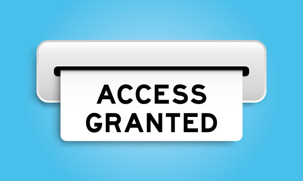白色优惠券横幅与文字访问授予从机器上蓝色的背景图片下载