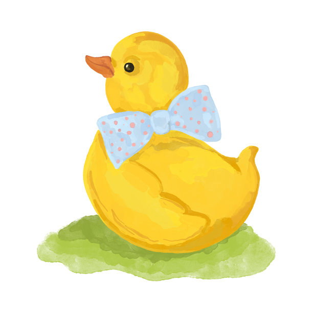 黄色鸭子与弓手插图。图片下载