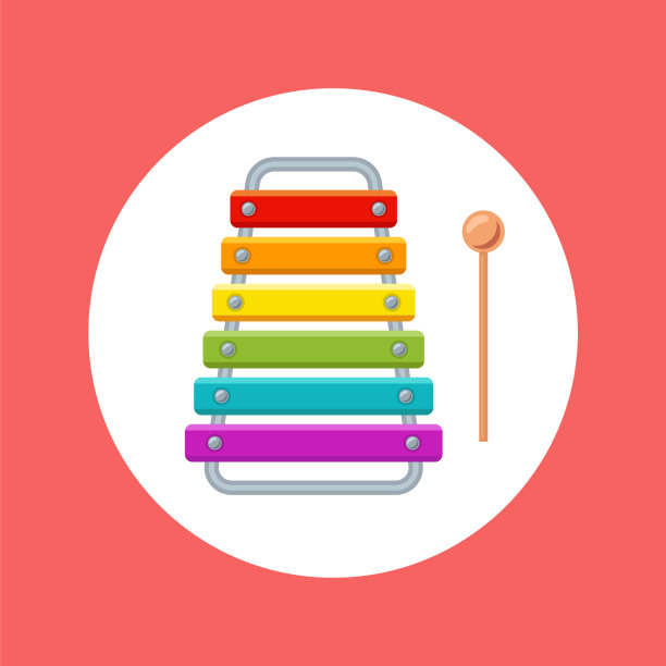 儿童乐器木琴。平面矢量插图。图片下载