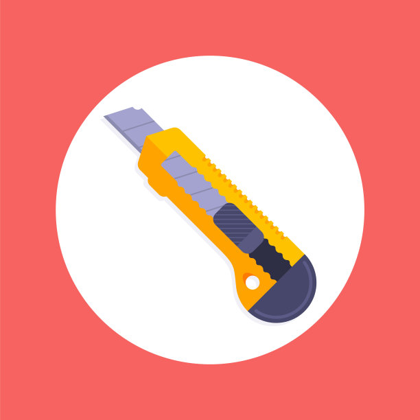 黄色文具裁纸刀。平面矢量插图。图片下载