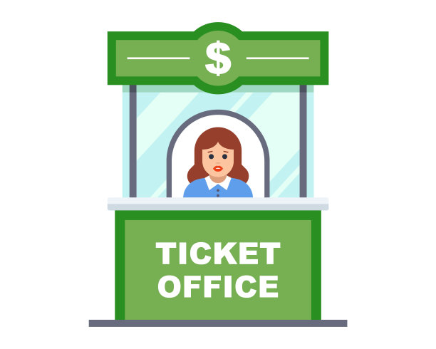 卖票的绿色摊位。平面矢量插图。图片下载