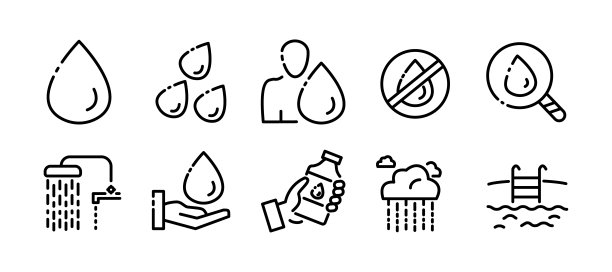 水。线条图标，黑色，水处理。矢量图标。图片下载