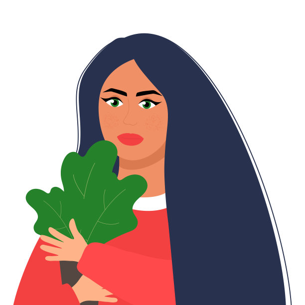 年轻女子手里拿着花。图片下载