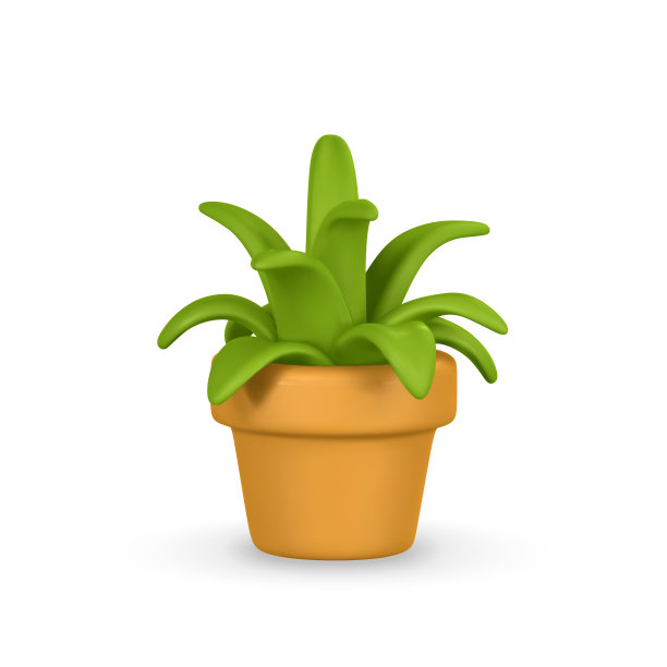 3d逼真可爱的绿色植物在盆栽在卡通风格孤立的光背景。矢量图图片下载