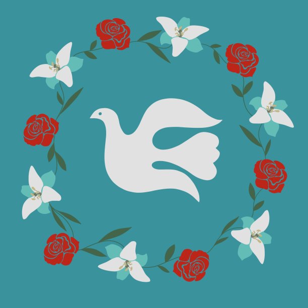 白色的圣鸽配上一圈红玫瑰和白百合图片下载
