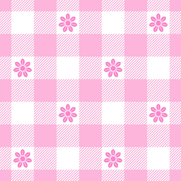 无缝格子图案与鲜艳的花朵与粉红色的底色图片下载