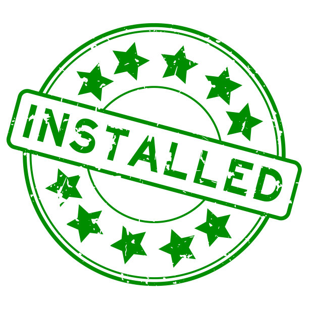 垃圾绿色安装字与星图标圆形橡胶印章在白色背景图片下载