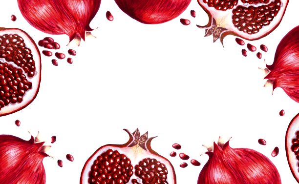 方形框架从石榴与种子，手绘标记插图在水彩技术图片下载