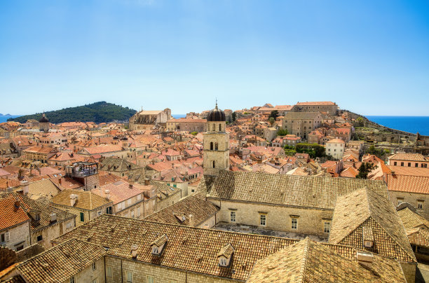 从明塞塔上俯瞰克罗地亚杜布罗夫尼克老城和方济会教堂图片下载