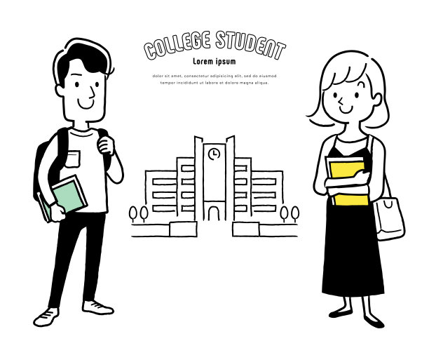 矢量插画素材:男女大学生，男女大学生图片下载