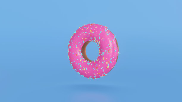 概念不同颜色的甜甜圈在蓝色背景下变化。甜甜圈旋转。釉面甜点。面包店和食品概念。各种彩色的甜甜圈。巧克力，粉色，蓝色甜甜圈3d渲染图片下载