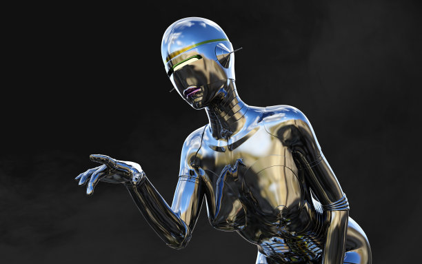 Cyborg的女人。人工智能概念。3D渲染。图片下载