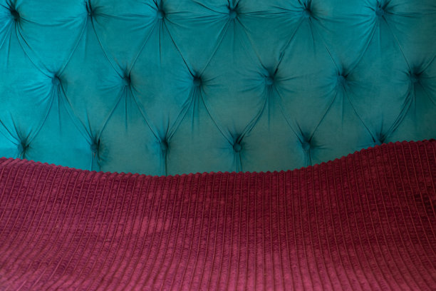 在绿松石色压花天鹅绒床上装饰图片下载