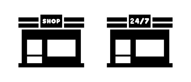 存储市场矢量图标集。电子商务商店符号。超市大楼招牌图片下载