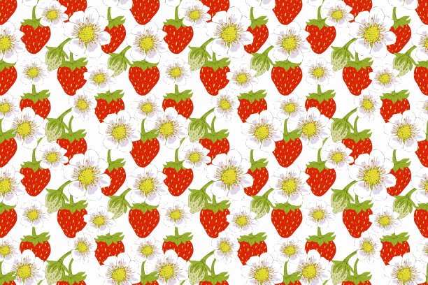 草莓无缝图案，夏季收藏。设计织物，墙纸，封面，网页，包装和印刷品图片下载