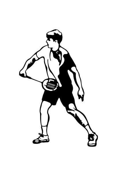 羽毛球运动员。有人在防守投篮。体育收藏。海报模板。黑白手绘图像。矢量插图。图片下载