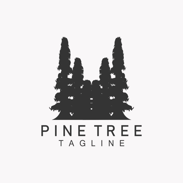 松树标志，绿色植物矢量，树轮廓设计，图标，插图，模板图片下载