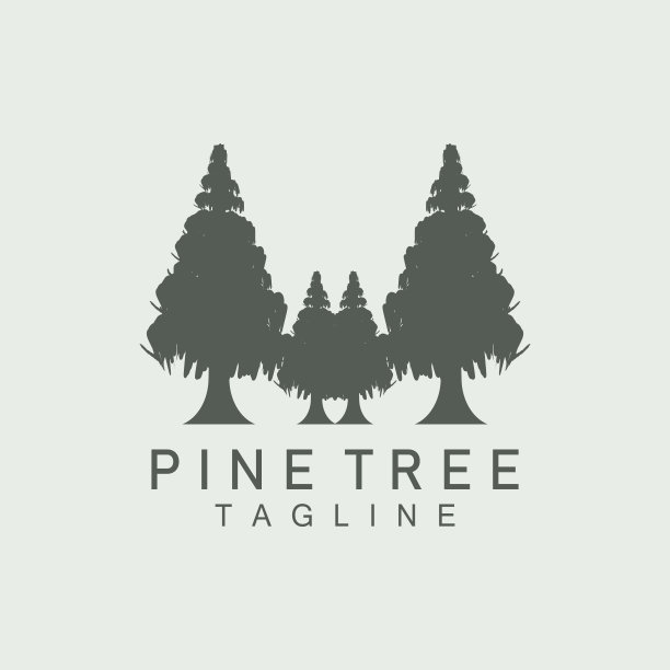 松树标志，绿色植物矢量，树轮廓设计，图标，插图，模板图片下载