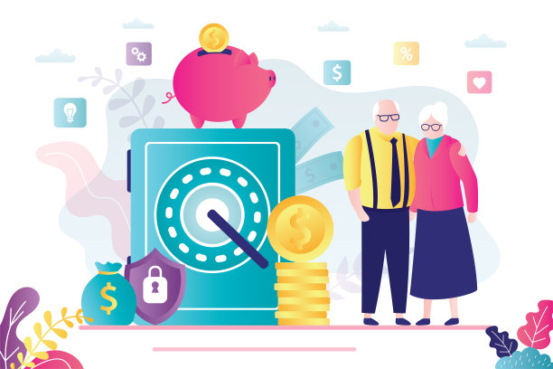 快乐的老人站在大保险箱旁边，利润丰厚。爱老夫妻有银行存款利润，被动收入，钱有保障。退休基金，祖父母的积蓄。图片下载