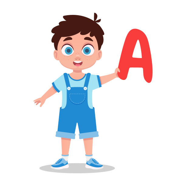 这个男孩手里拿着字母A图片下载