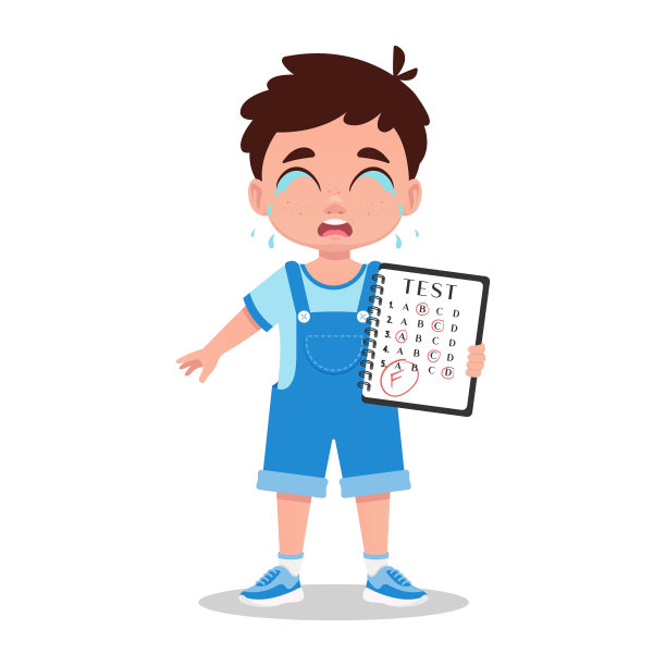 那个爱哭的可爱男孩得了个坏分数。矢量图图片下载