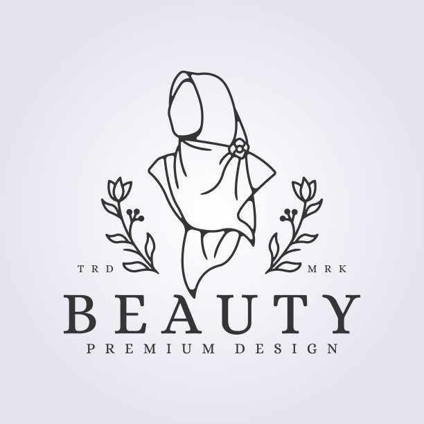 现代头巾风格女孩穆斯林穿标志矢量插图图形模板线条艺术风格设计图片下载