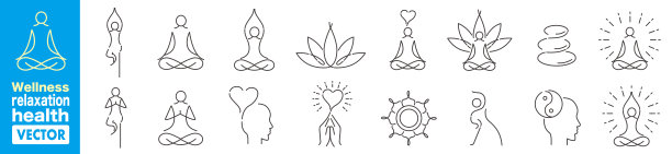健康，放松，健康，锻炼，瑜伽，水疗，饮食，健康，图标集收集。图片下载