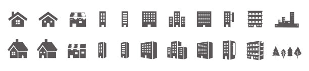 简单的建筑和房屋线图标集图片下载