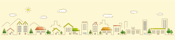 城市景观房地产矢量线插图图片下载