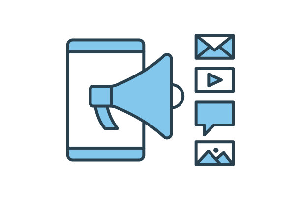 社交媒体图标和数字营销。手机，扩音器，短信，聊天，视频。与数字营销相关的图标。扁平线图标风格设计。简单的矢量设计可编辑图片下载
