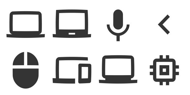 一组8个图标硬件。创意商业解决方案图标集。勾勒出孤立的标志。手机和网页。图片下载