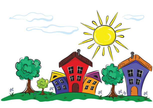 夏天的风景与阳光明媚的天气和房屋图片下载