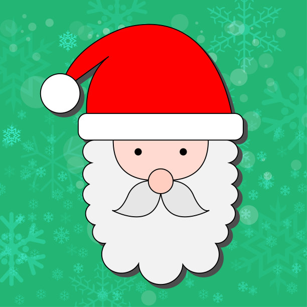 圣诞老人头，圣诞快乐装饰，圣诞快乐新年祝福礼物，平面设计矢量插图图片下载