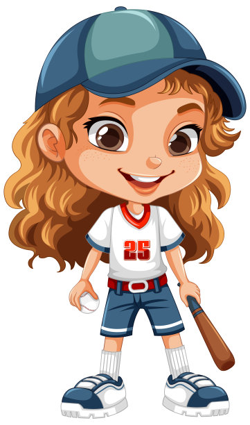 可爱的女孩在棒球装矢量图片下载