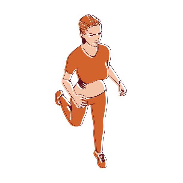 跑步的女人。运动女孩插图。休闲运动服- t恤，马裤和运动鞋。穿着运动服的年轻女子。运动时尚女孩勾勒都市休闲风格。图片下载