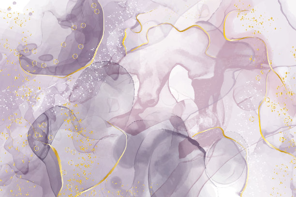 带有金色污渍的紫色液体水彩背景图片下载