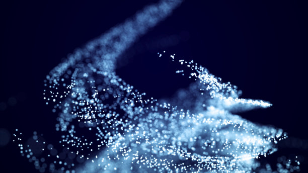 移动尘埃粒子的抽象背景。有眩光的入射光。随机发光和彩色发光。3 d演示。图片下载